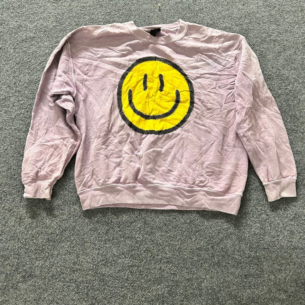 Sweet Claire Sweatshirt Womens Size S/M Purple Smiley Face Graphic Pullover